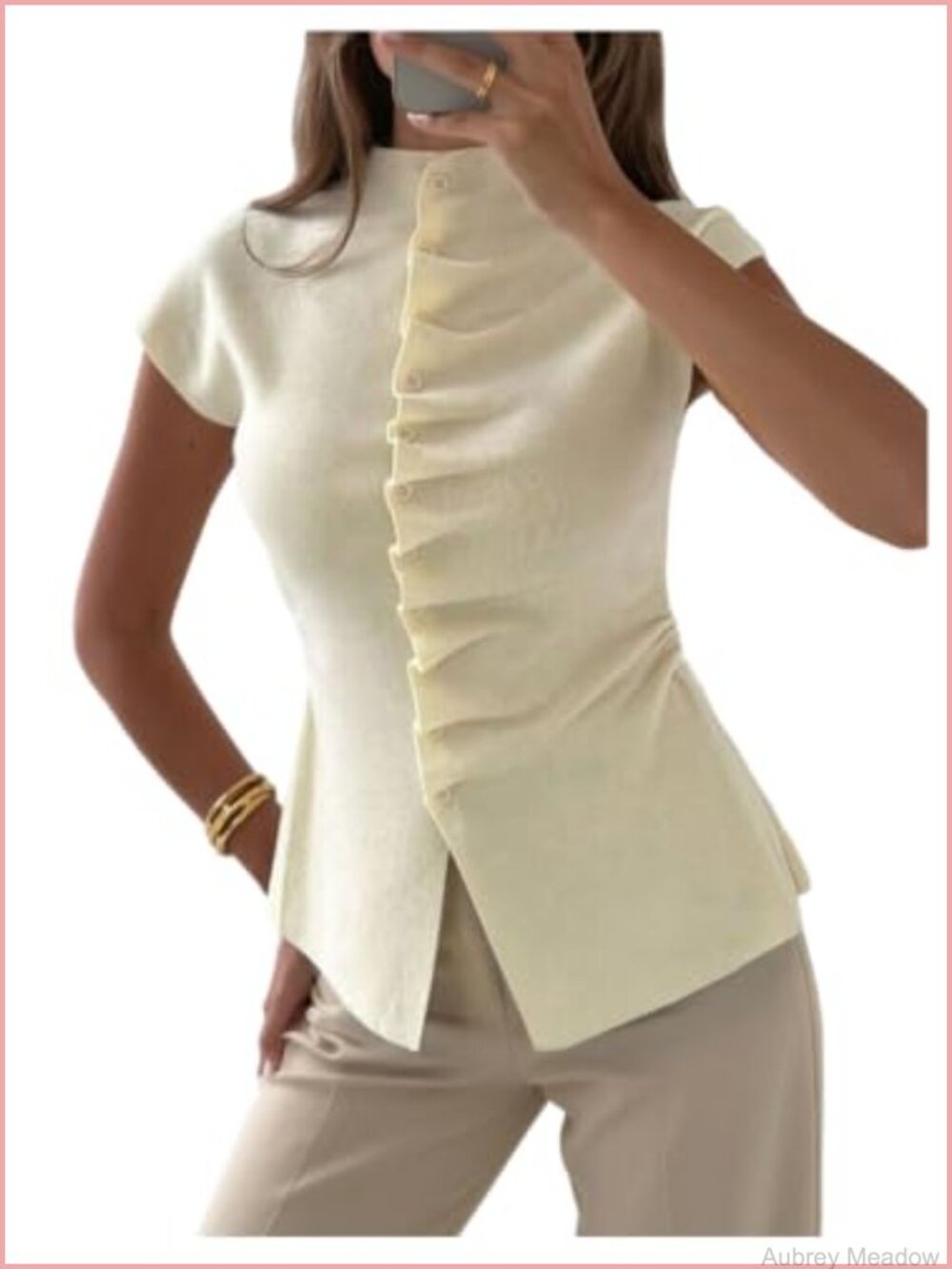 Short Sleeve Mock Neck Knit Cardigan Lightweight Office Sweater